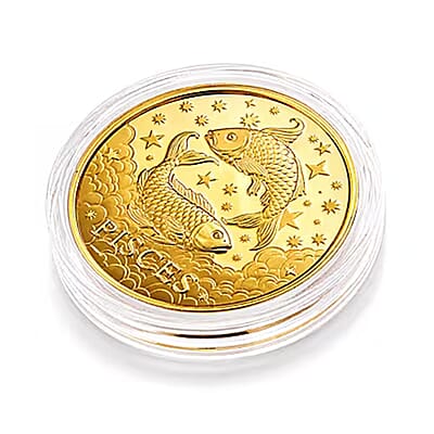 24K Gold Celestial Zodiac Collection - Pisces Embossed Double View Coin Sheet 10mg (50mm)