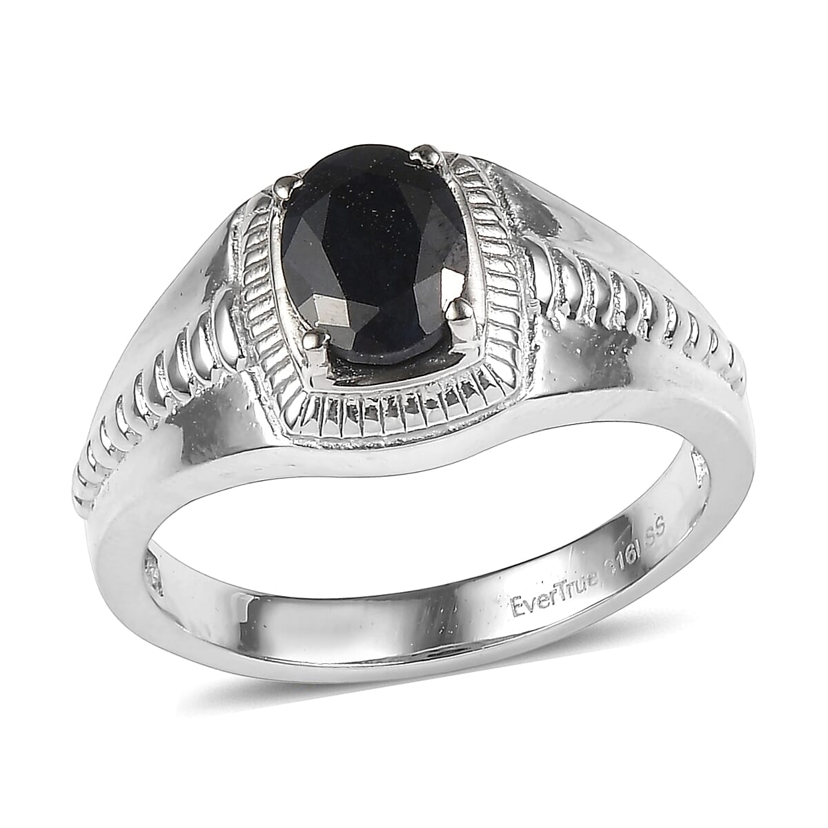 EverTrue Midnight Sapphire 1.75 ctw Men's Ring in Stainless Steel (Size  9.0)