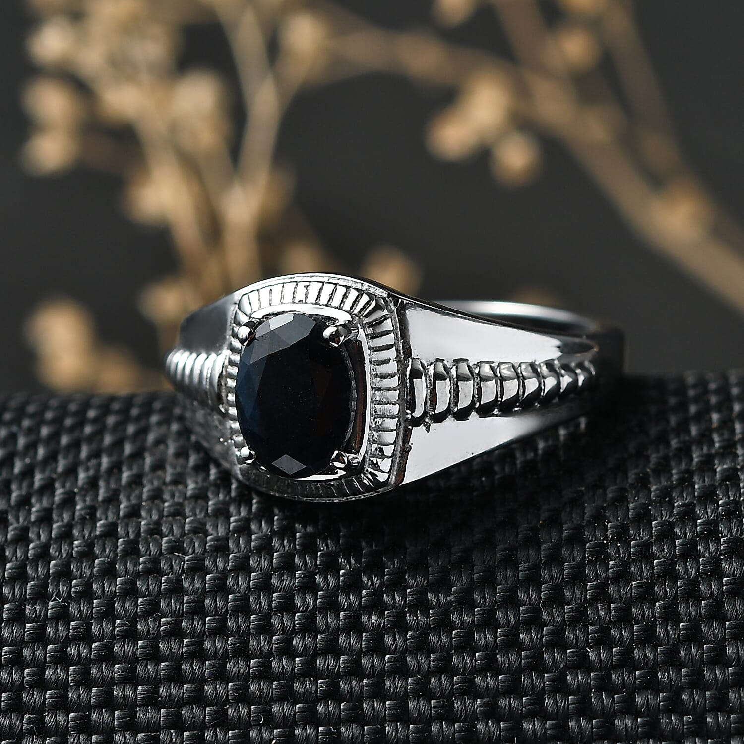 EverTrue Midnight Sapphire 1.75 ctw Men's Ring in Stainless Steel (Size  9.0)