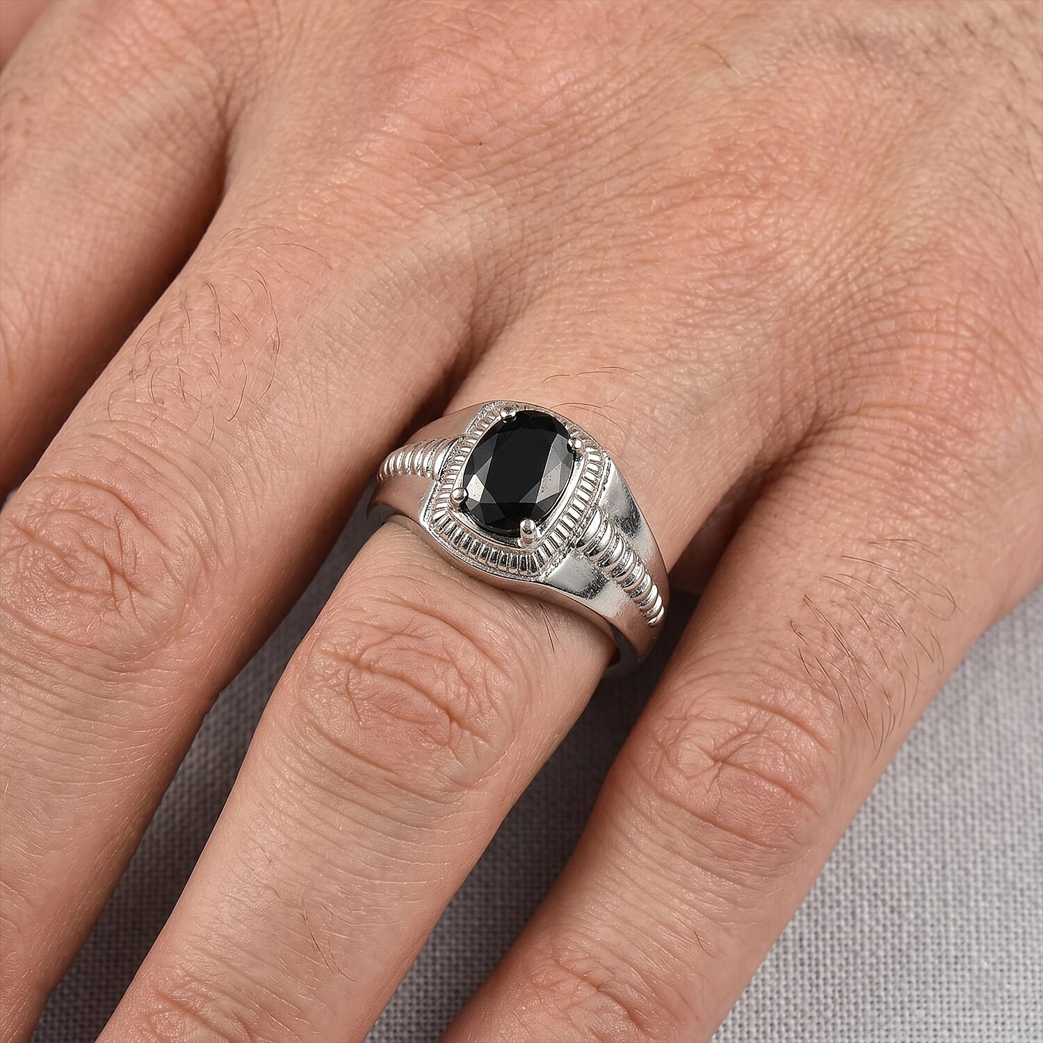 EverTrue Midnight Sapphire 1.75 ctw Men's Ring in Stainless Steel (Size  9.0)