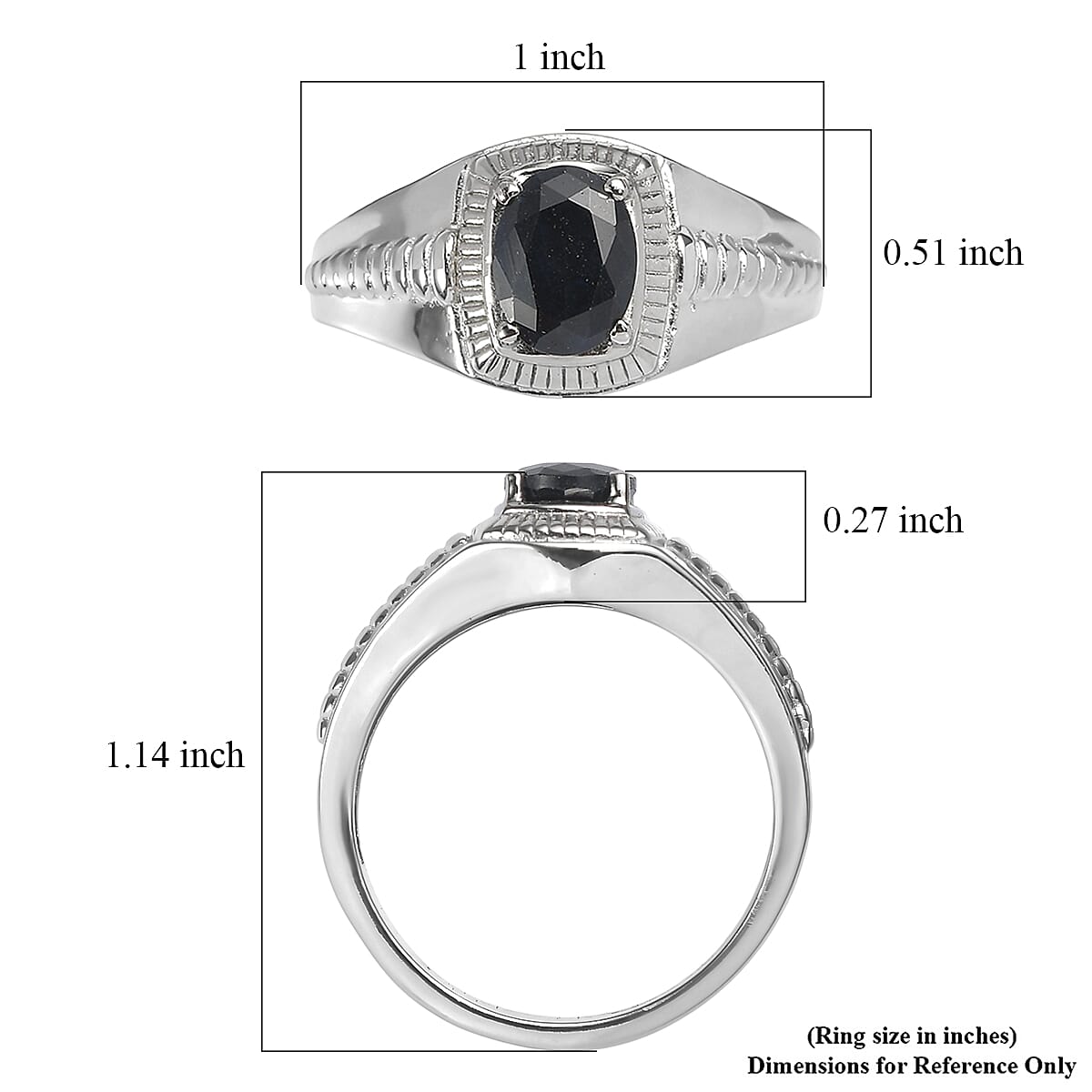 EverTrue Midnight Sapphire 1.75 ctw Men's Ring in Stainless Steel (Size  9.0)