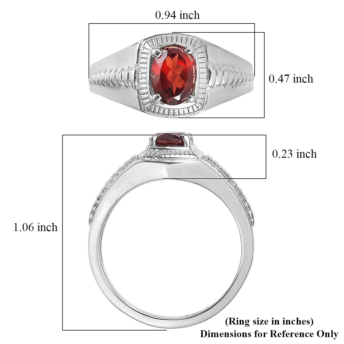 EverTrue Mozambique Garnet Saddle Ring in Stainless Steel (Size 10.0) 1.50 ctw