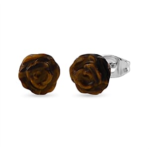 Yellow Tigers Eye 4.00 ctw Earrings in Stainless Steel