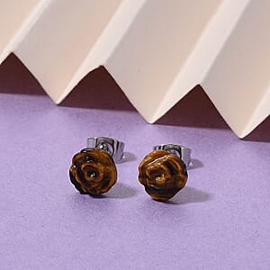 Yellow Tigers Eye 4.00 ctw Earrings in Stainless Steel
