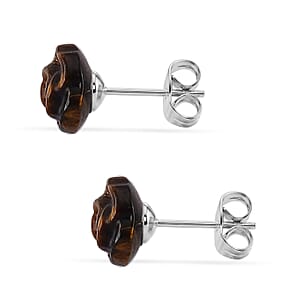 Yellow Tigers Eye 4.00 ctw Earrings in Stainless Steel