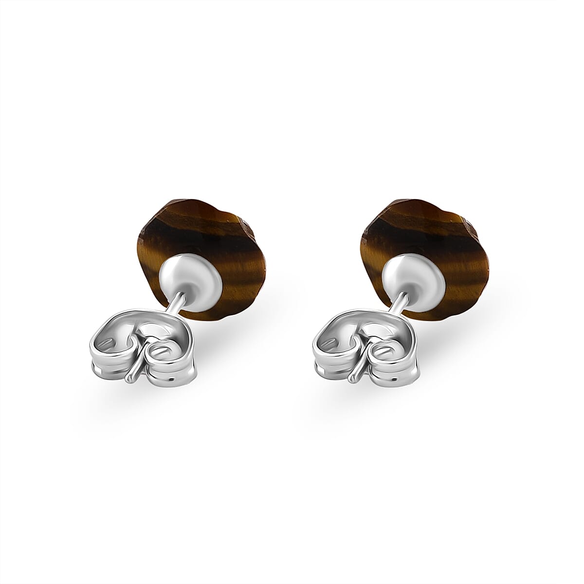 Yellow Tigers Eye 4.00 ctw Earrings in Stainless Steel image number 4