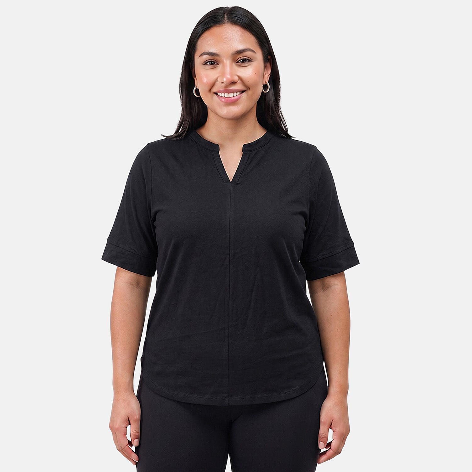 La Marey Black Split Neck Top - One Size Missy