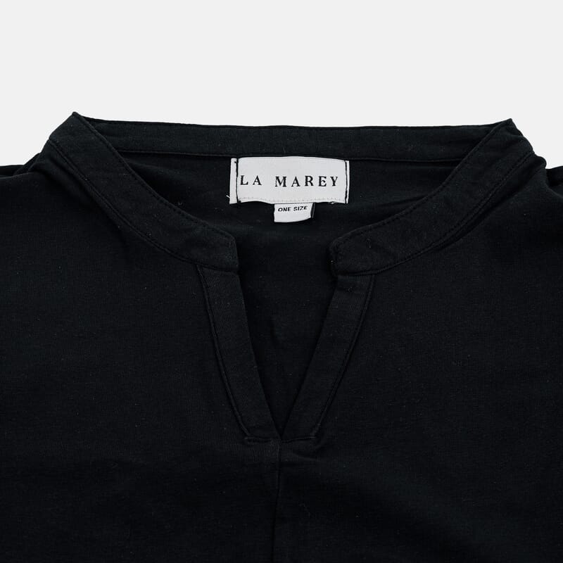 La Marey Black Split Neck Top - One Size Missy