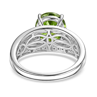 D'Joy Chrome Diopside and Moissanite 4.35 ctw Evergreen Glow Ring in Rhodium Over Sterling Silver (Size 6.0)