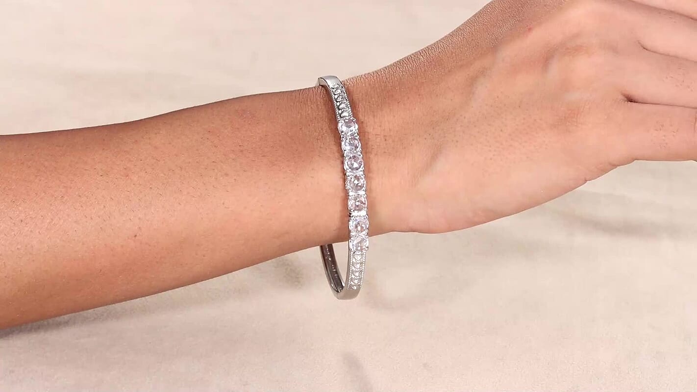 EverTrue Simulated Amethyst Color Diamond Bangle Bracelet in Stainless Steel (6.50 In) 14.15 ctw