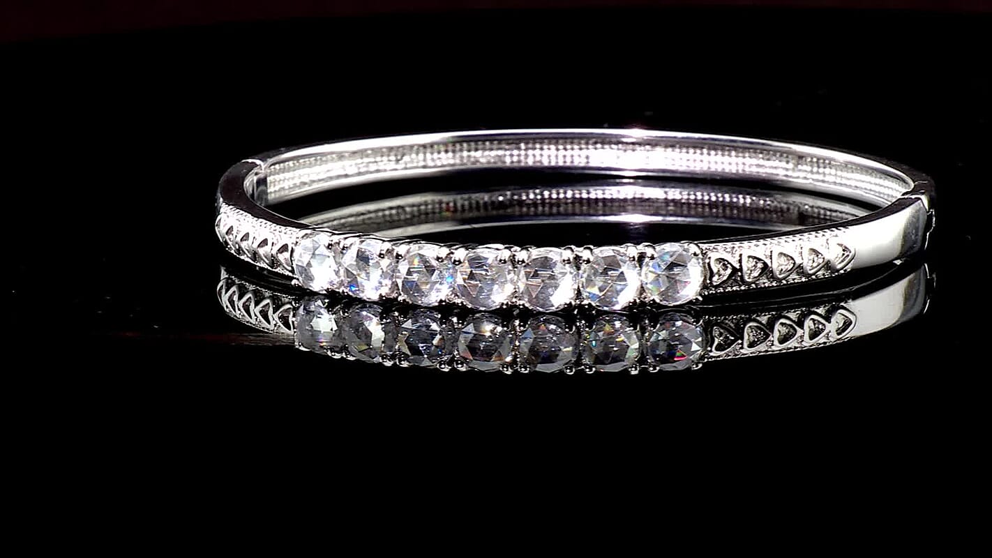 EverTrue Simulated Amethyst Color Diamond Bangle Bracelet in Stainless Steel (6.50 In) 14.15 ctw