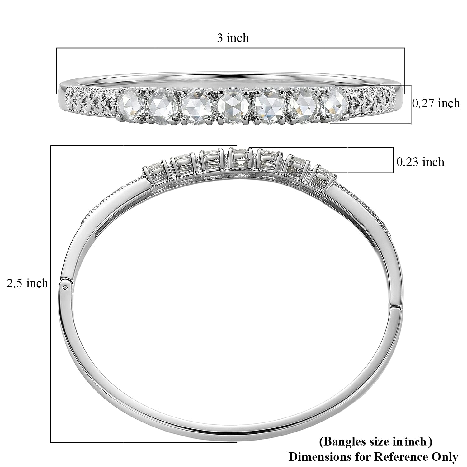 EverTrue Simulated Diamond Bangle Bracelet Stainless Steel (7.25 In)