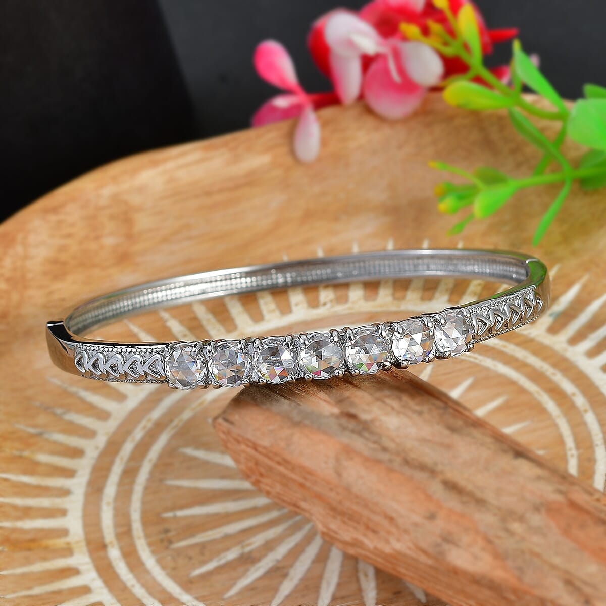 EverTrue Simulated Diamond Bangle Bracelet Stainless Steel (8.0 In) image number 1