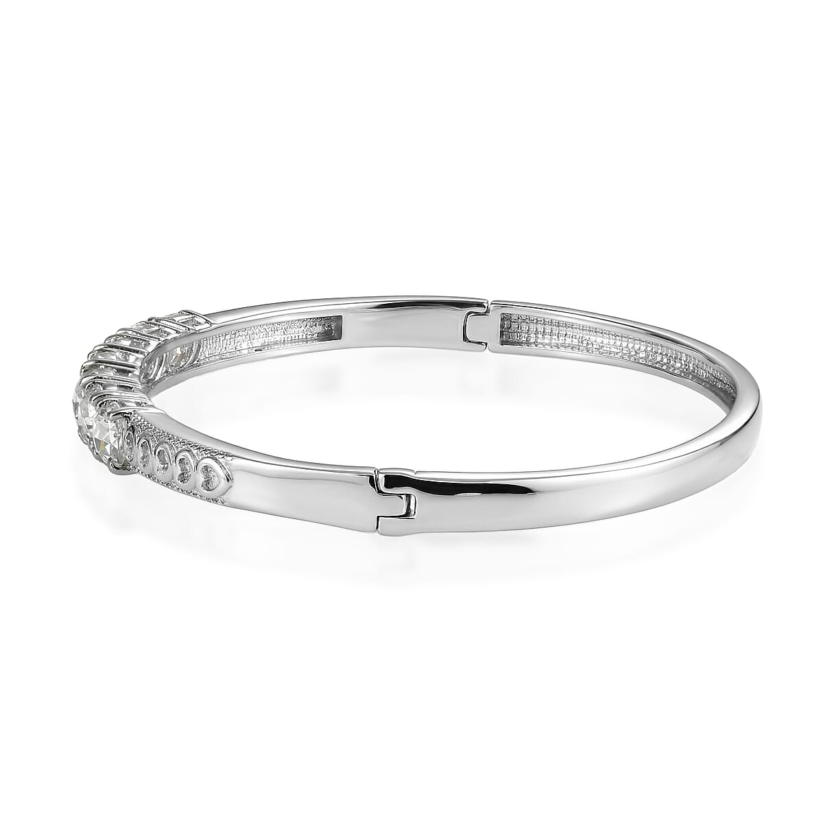EverTrue Simulated Diamond Bangle Bracelet Stainless Steel (8.0 In) image number 3