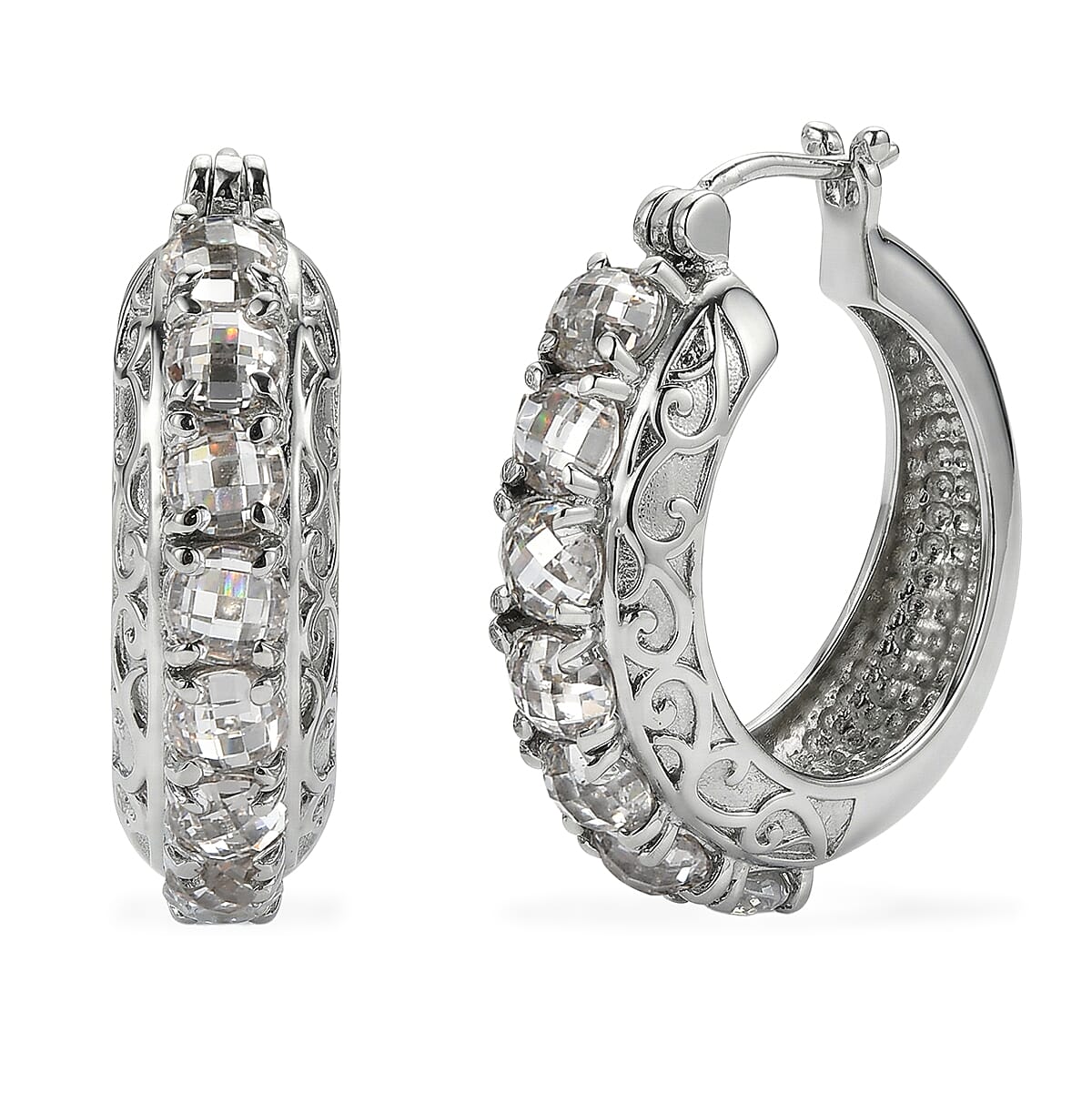 EverTrue Simulated Diamond Hoop Earrings in Stainless Steel