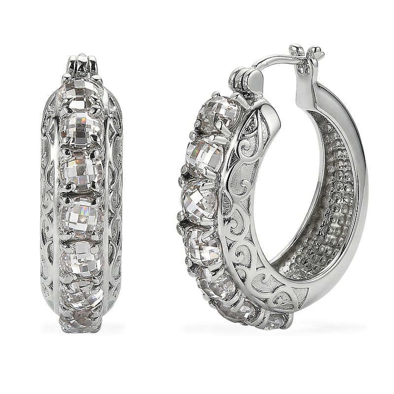 EverTrue Simulated Diamond Hoop Earrings in Stainless Steel