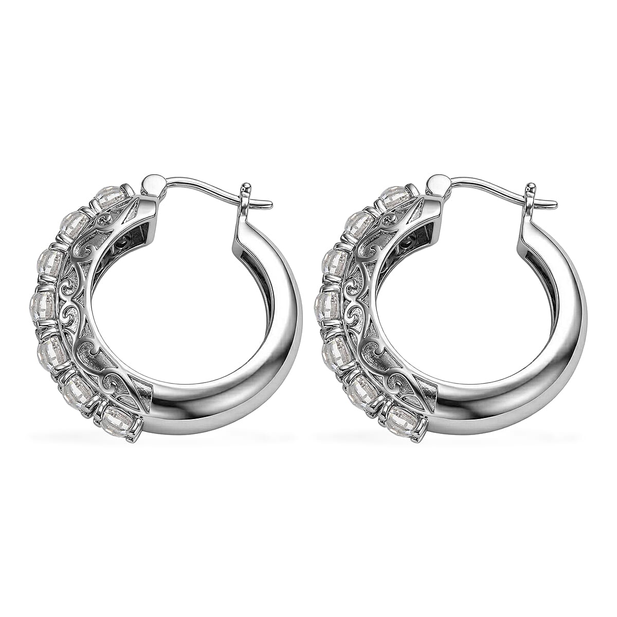 EverTrue Simulated Diamond Hoop Earrings in Stainless Steel