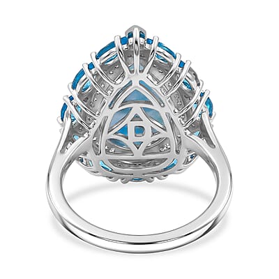 D'Joy AAA Larimar and Multi Gemstone 10.50 ctw Tidal Bloom Ring in Rhodium Over Sterling Silver (Size 10.0)