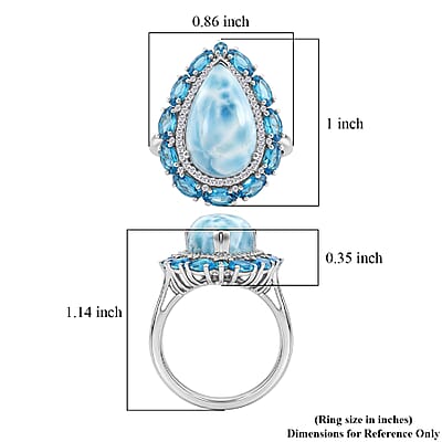 D'Joy AAA Larimar and Multi Gemstone 10.50 ctw Tidal Bloom Ring in Rhodium Over Sterling Silver (Size 8.0)