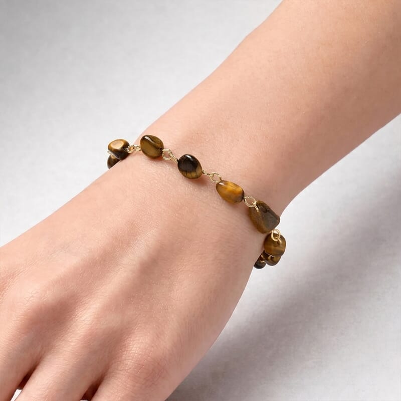 Yellow Tiger's Eye and Multi Gemstone Beaded Bracelet in Silvertone (6.75-8.75In)