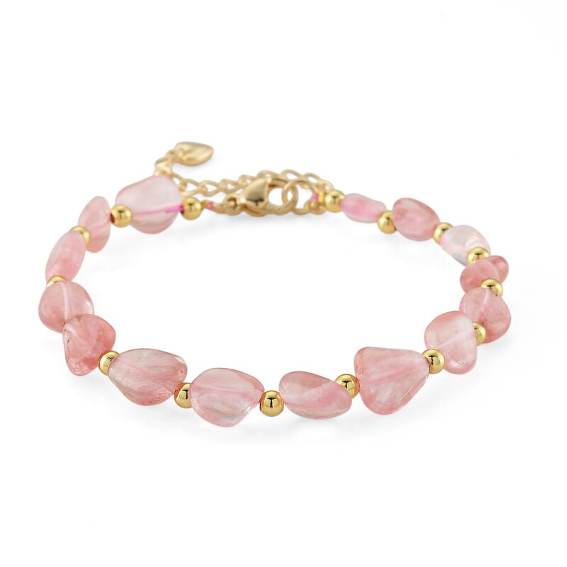Cherry Quartz 25.00 ctw Beaded Bracelet in Silvertone (6.5-8In)