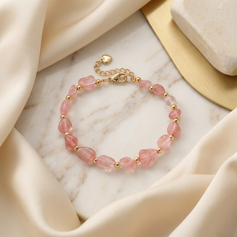 Cherry Quartz 25.00 ctw Beaded Bracelet in Silvertone (6.5-8In)