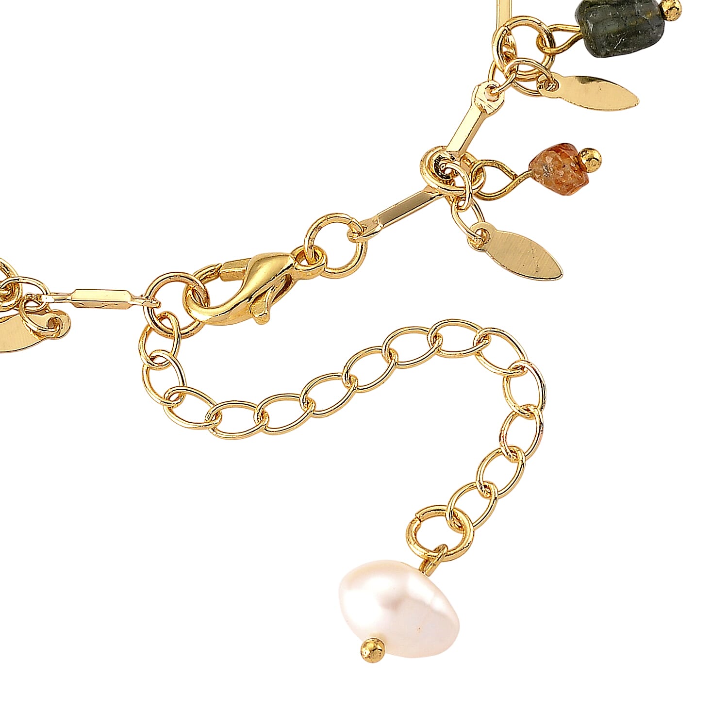 White Freshwater Pearl and Multi Tourmaline 12.00 ctw Beaded Bracelet in Goldtone (6.5-8In)