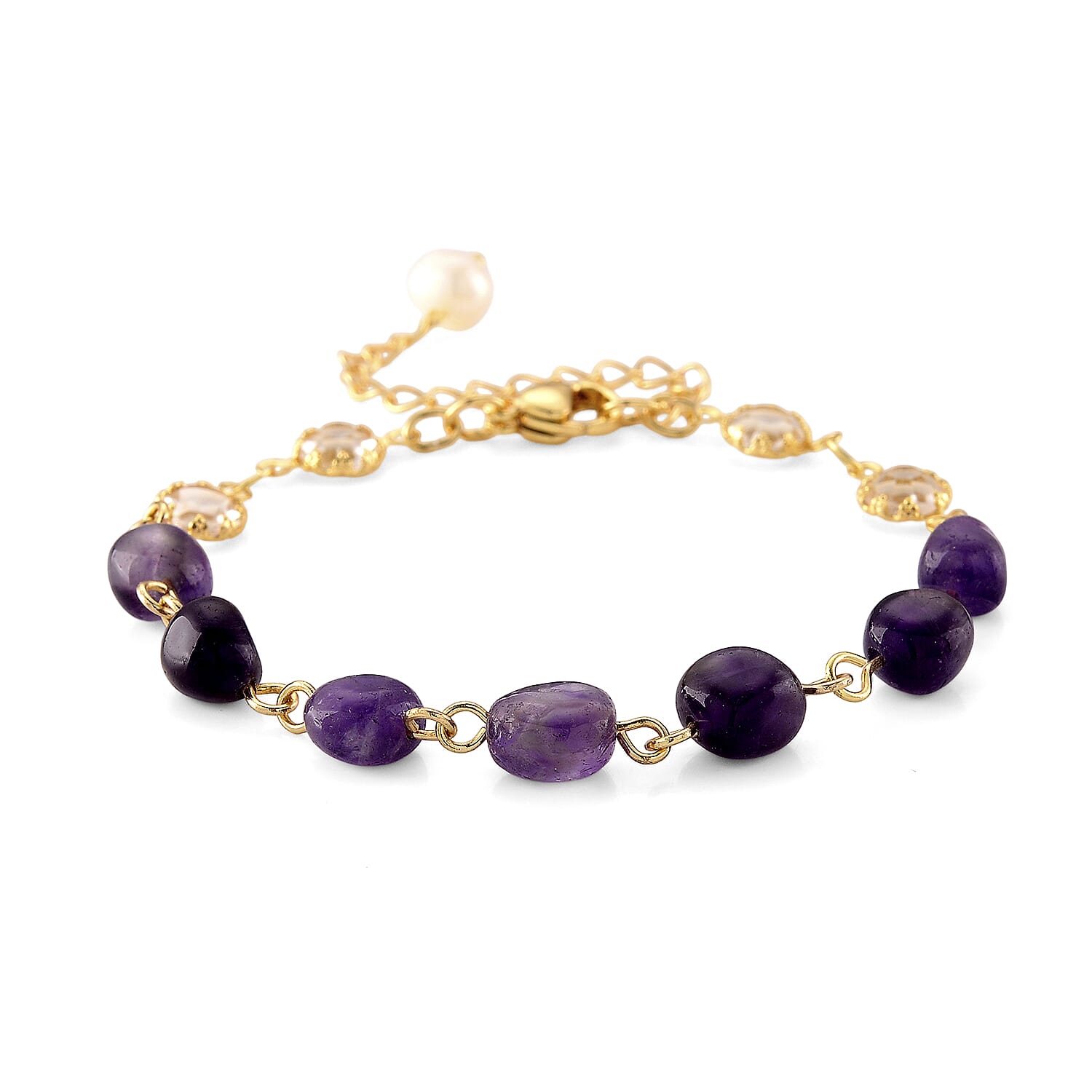 African Amethyst and Multi Gemstone 6.00 ctw Beaded Bracelet in Goldtone (6.75-8.75In)