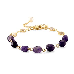 African Amethyst and Multi Gemstone 6.00 ctw Beaded Bracelet in Goldtone (6.75-8.75In)
