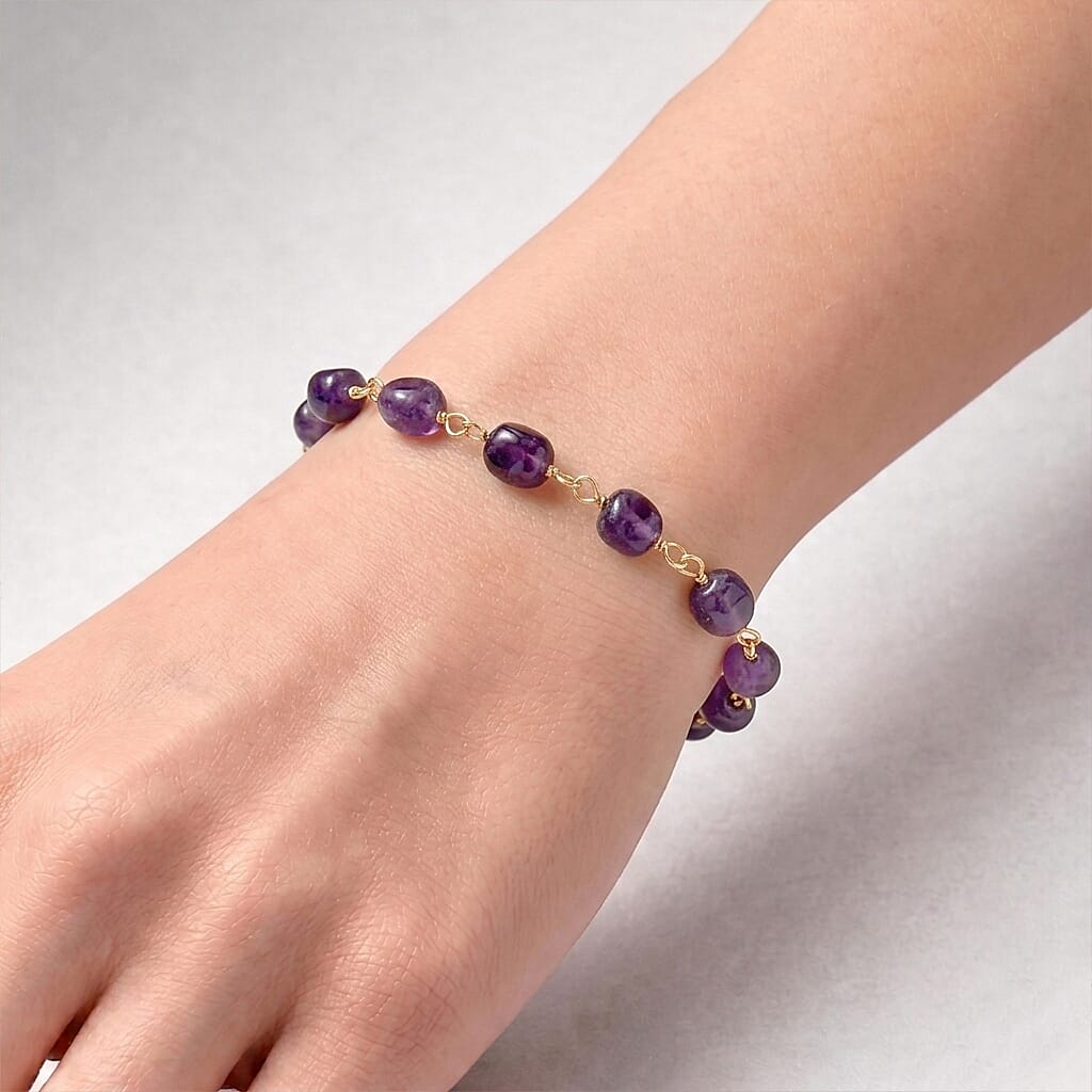 African Amethyst and Multi Gemstone 6.00 ctw Beaded Bracelet in Goldtone (6.75-8.75In)