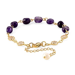 African Amethyst and Multi Gemstone 6.00 ctw Beaded Bracelet in Goldtone (6.75-8.75In)