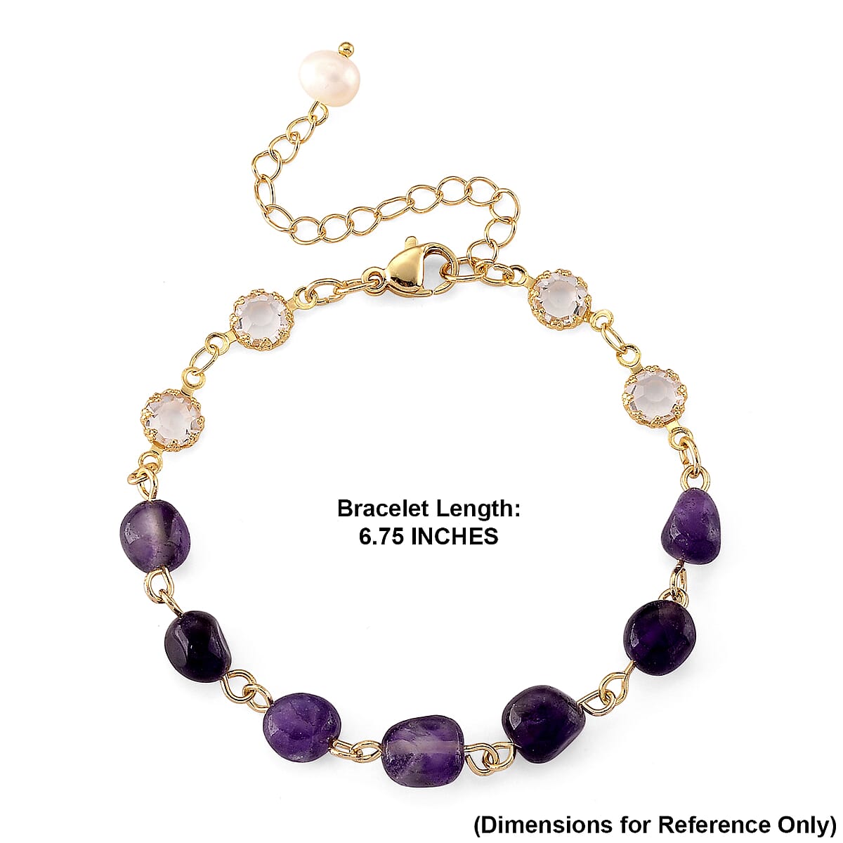 African Amethyst and Multi Gemstone 6.00 ctw Beaded Bracelet in Goldtone (6.75-8.75In) image number 5