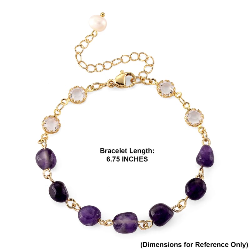 African Amethyst and Multi Gemstone 6.00 ctw Beaded Bracelet in Goldtone (6.75-8.75In)