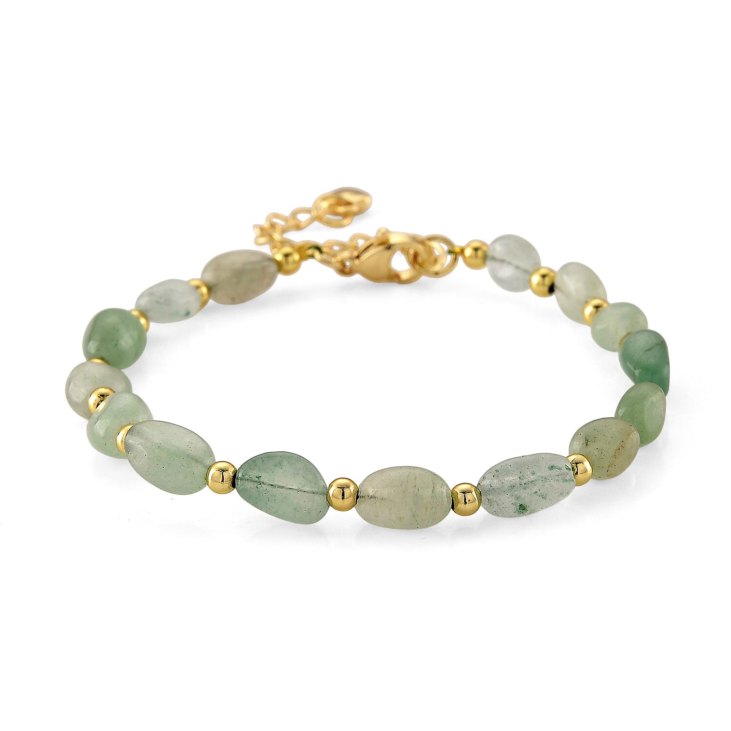 Green Aventurine 25.00 ctw Beaded Bracelet in Goldtone (6.5-8In)