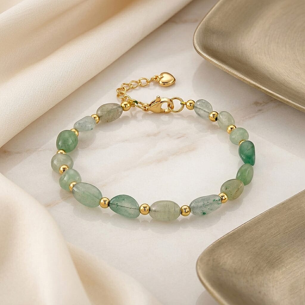 Green Aventurine 25.00 ctw Beaded Bracelet in Goldtone (6.5-8In)