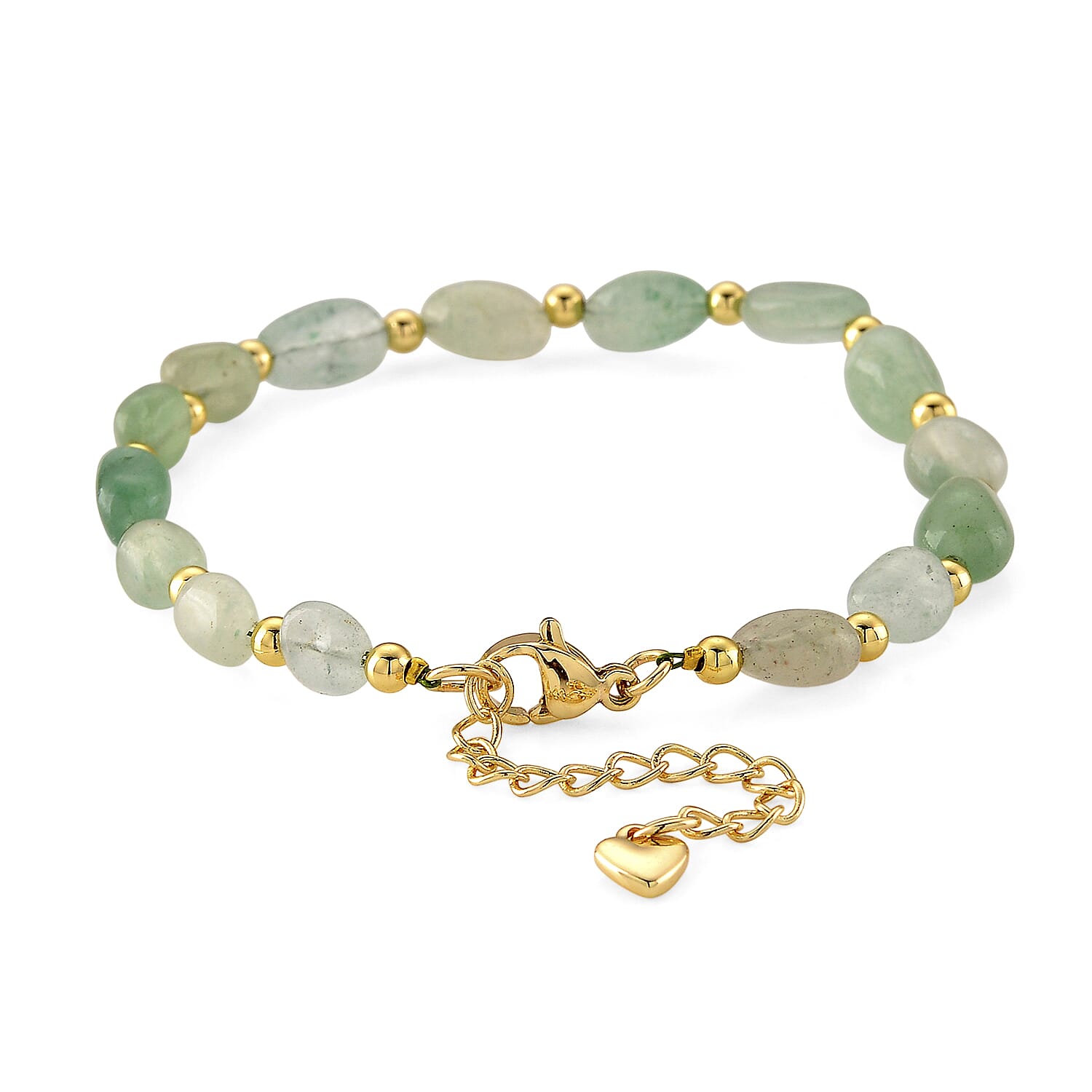 Green Aventurine 25.00 ctw Beaded Bracelet in Goldtone (6.5-8In)