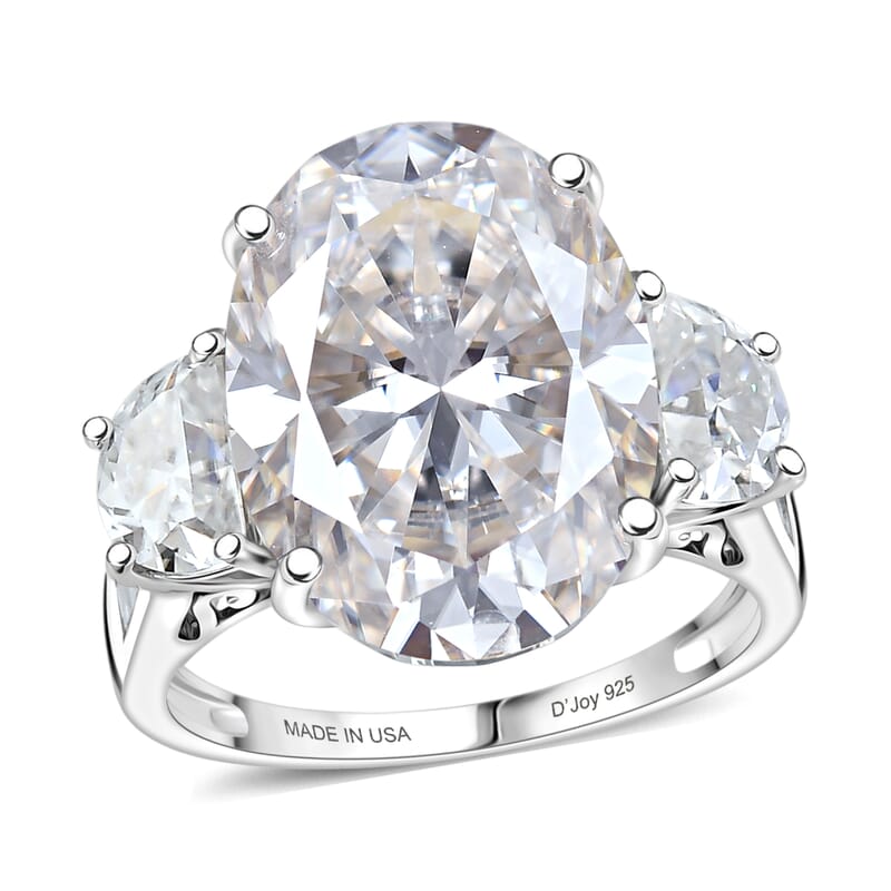 D'Joy Moissanite 15.60 ctw Signature Ring in Rhodium Over Sterling Silver (Size 10.0)