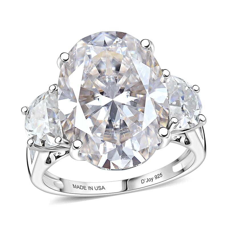 D'Joy Moissanite 15.60 ctw Signature Ring in Rhodium Over Sterling Silver (Size 6.0)