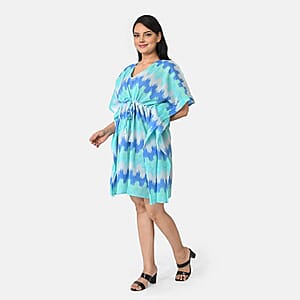 La Marey Blue Zigzag Cotton Kaftan - One Size Fits Most
