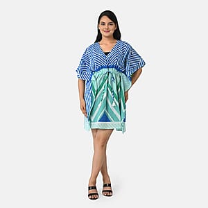 La Marey Blue Geometric Cotton Kaftan - One Size Fits Most