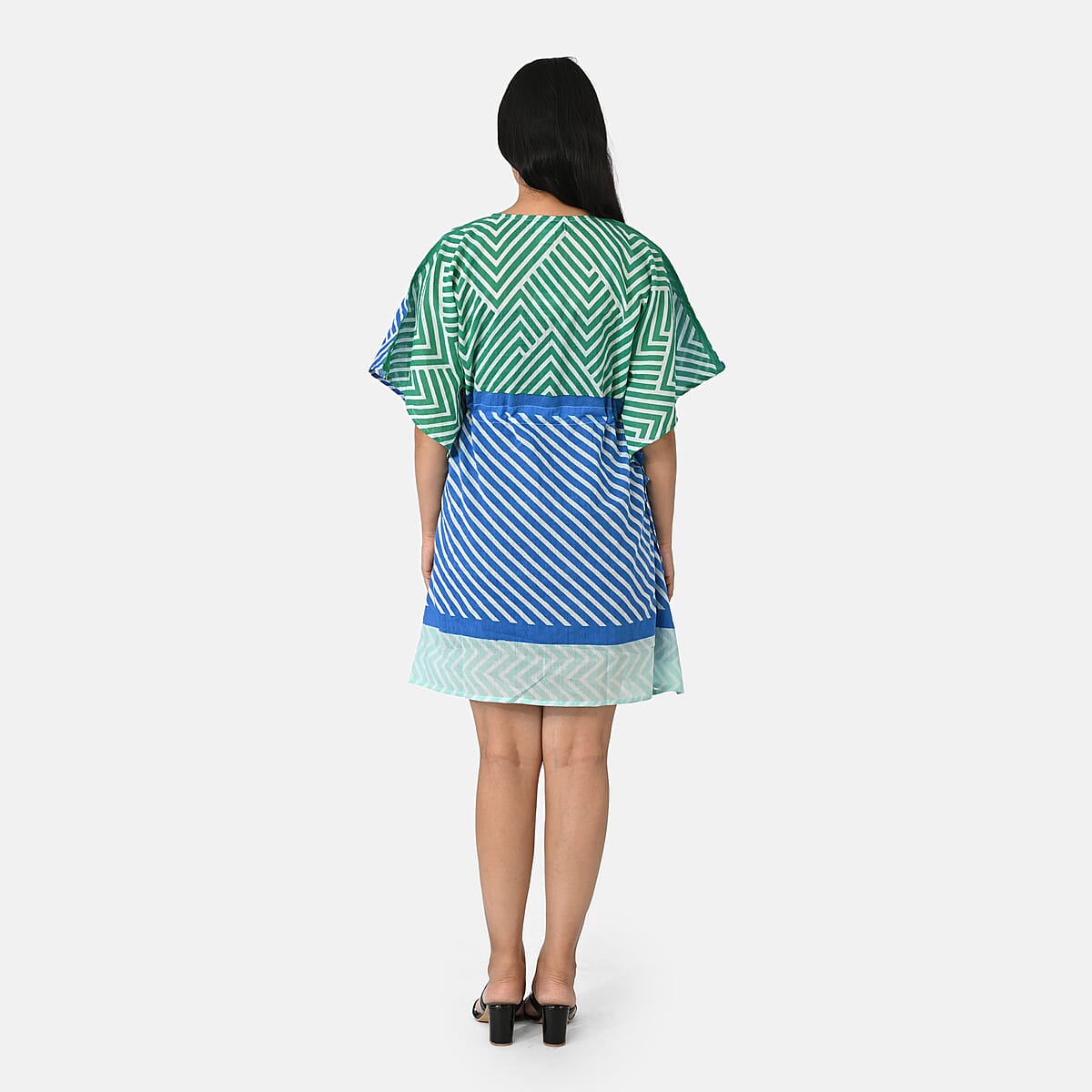 La Marey Blue Geometric Cotton Kaftan - One Size Fits Most image number 1