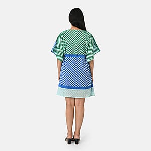 La Marey Blue Geometric Cotton Kaftan - One Size Fits Most