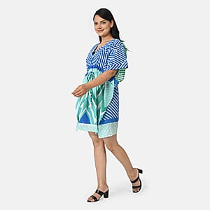 La Marey Blue Geometric Cotton Kaftan - One Size Fits Most