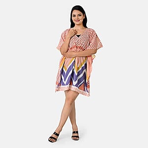 La Marey Red Geometric Cotton Kaftan - One Size Fits Most