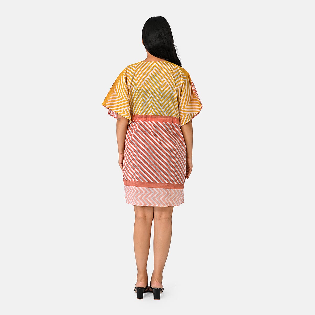 La Marey Red Geometric Cotton Kaftan - One Size Fits Most image number 1