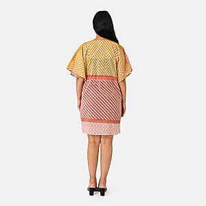 La Marey Red Geometric Cotton Kaftan - One Size Fits Most