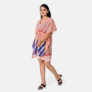 La Marey Red Geometric Cotton Kaftan - One Size Fits Most
