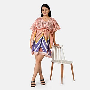 La Marey Red Geometric Cotton Kaftan - One Size Fits Most