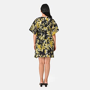 La Marey Black Floral Cotton Kaftan - One Size Fits Most