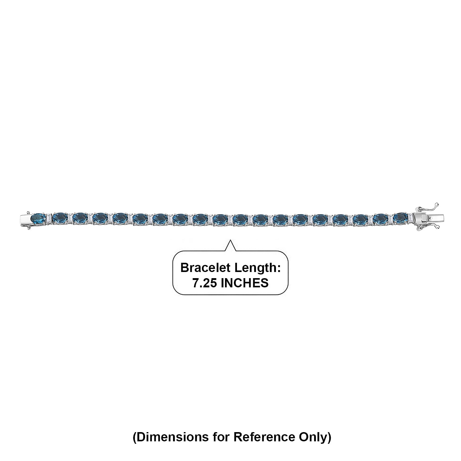 D'Joy London Blue Topaz and Moissanite 20.75 ctw Midnight Blue Tennis Bracelet in Rhodium Over Sterling Silver (7.25 In)